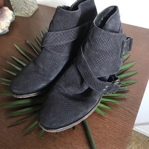 Free People Grey Snake Buckle Boots